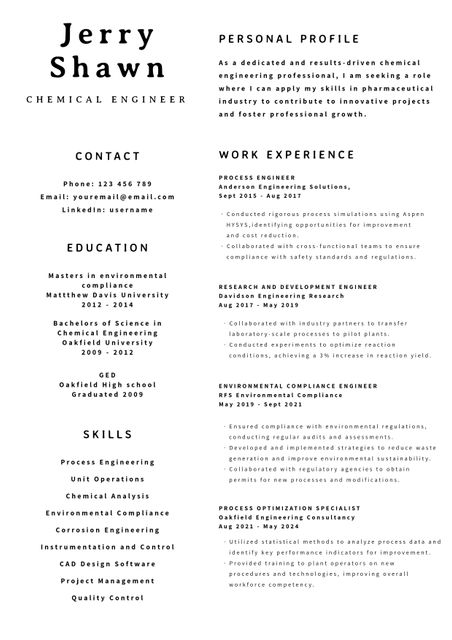 Professional Resume Template for Chemical Engineer with Expertise in Pharmaceuticals - Download Free Stock Videos Pikwizard.com