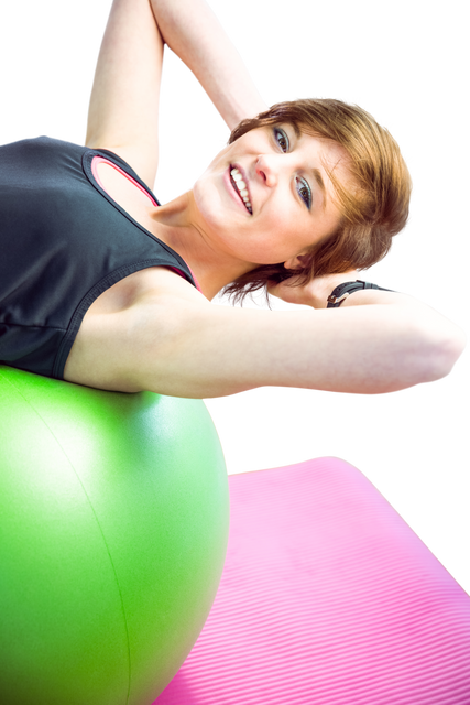 Smiling Woman Exercising on Green Fitness Ball on Transparent Background - Download Free Stock Videos Pikwizard.com