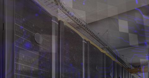 Digital Circuit Overlay on Modern Server Room Interior - Download Free Stock Images Pikwizard.com