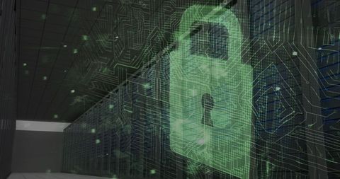 Cybersecurity Concept with Padlock Overlay in Server Room - Download Free Stock Images Pikwizard.com