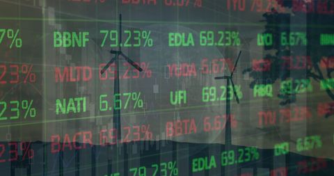 Global Green Economy Concept with Windmills and Stock Market Codes - Download Free Stock Images Pikwizard.com