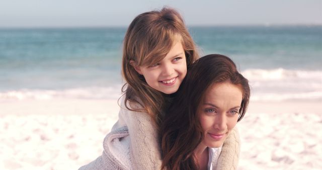 Mother and Daughter Enjoying Time on Beach - Download Free Stock Images Pikwizard.com