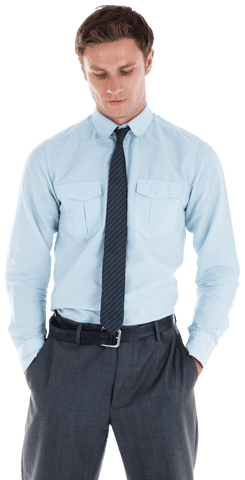 Serious Businessman in Transparent Background with Hands in Pockets