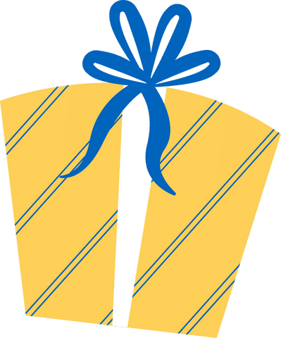 Yellow and blue striped gift box with ribbon on transparent background