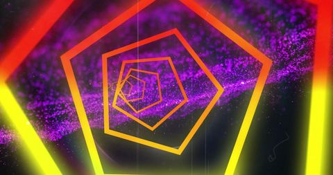 Neon Hexagon Tunnel Over Purple Wave Background - Download Free Stock Images Pikwizard.com