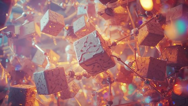 Futuristic floating cube network with abstract connections