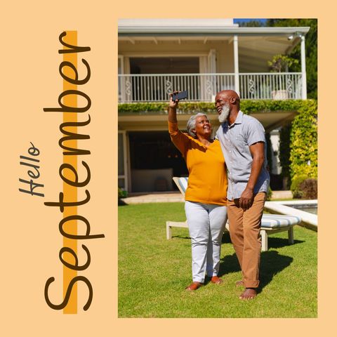 happy senior couple embracing september in sunny garden - Download Free Stock Templates Pikwizard.com