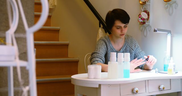 Woman Enjoying Manicure Treatment at Home - Download Free Stock Images Pikwizard.com