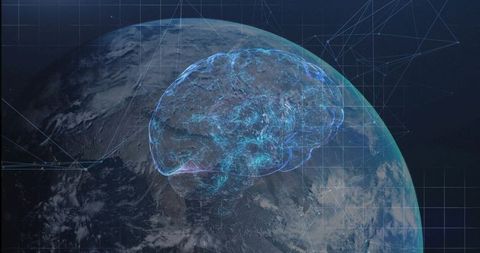 Holographic brain over earth highlighting global connectivity