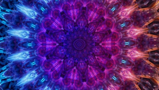 Neon purple and blue fractal mandala symmetry