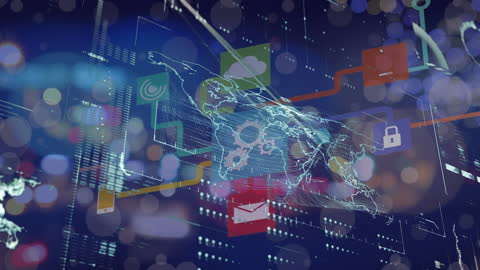 Media Icons Overlapping Global Data Network