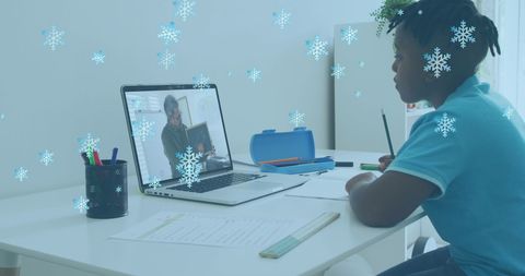 Holiday Season: Virtual Learning with Festive Snow - Download Free Stock Images Pikwizard.com