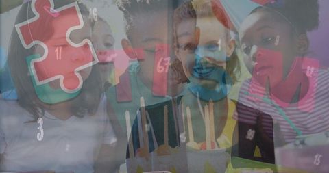 Autism Awareness Month with Diverse Schoolchildren Celebrating