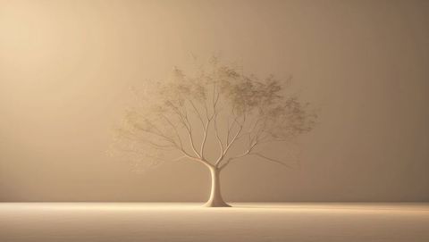 Elegant tree sculpture in minimalistic studio setting, garden of eden concept