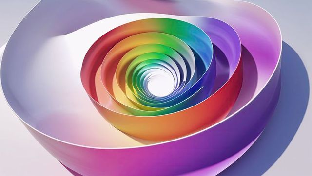 Vibrant Rainbow Spiral Ribbon Structure AI Art