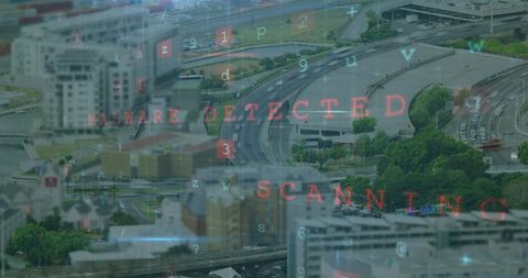 Digital Security Interface Over Urban Cityscape