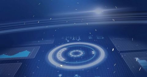 Futuristic digital interface with holographic hud and charts