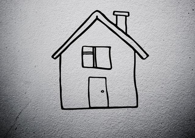 This image features a simple hand-drawn house on a grey background. Ideal for use in design projects, architectural presentations, educational materials, and art-related content. The minimalist style makes it versatile for various creative applications.