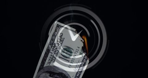 Burning Banknote Under Clock Digital Overlay - Download Free Stock Images Pikwizard.com