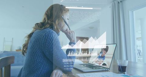 High-tech remote work: businesswoman managing digital data