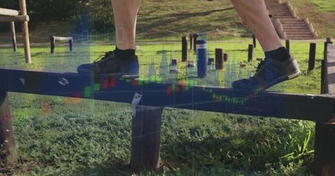 Outdoors: Balancing on Beam with Stock Market Overlay