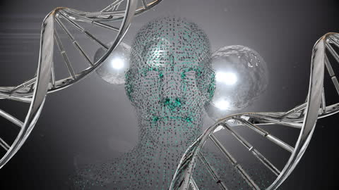 Futuristic DNA Overlay with Digitized Human and Network