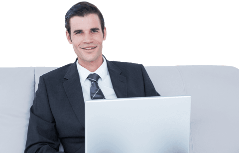 Confident Businessman in Formal Suit with Transparent Laptop - Download Free Stock Videos Pikwizard.com