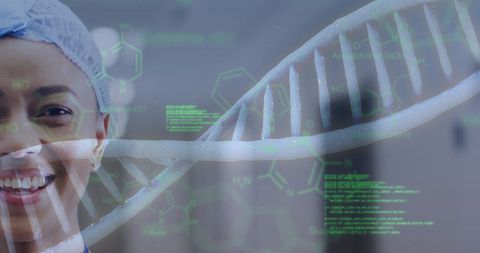 Smiling Doctor with Abstract DNA Overlay