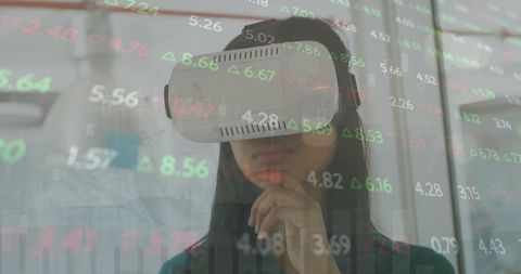 Businesswoman Experiencing Virtual Reality for Stock Market Analysis