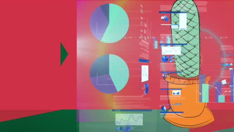 Data Processing Animation with Cactus and Red Backdrop