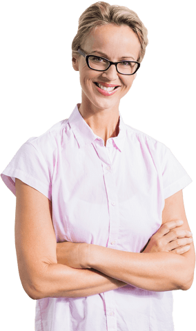 Transparent Businesswoman Smiling with Arms Crossed