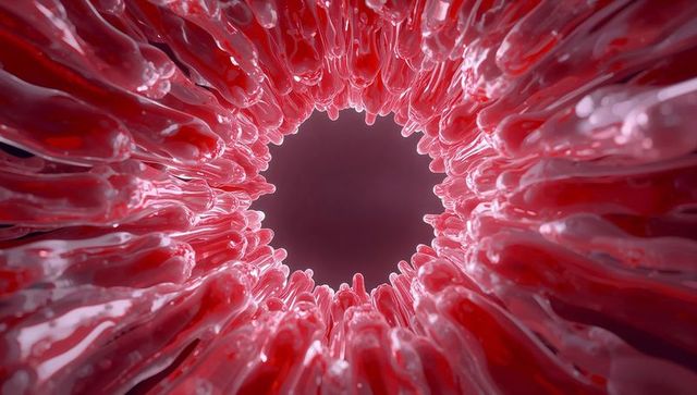 Forming glossy red radial ring with tubular protrusions and central aperture