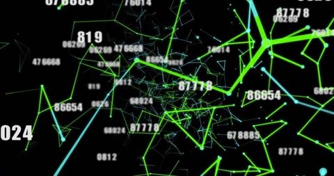 Complex 3D Network in Digital Data Space with Neon Colors