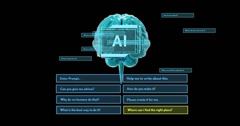 ai brain with prompts and questions representing innovation - Download Free Stock Images Pikwizard.com