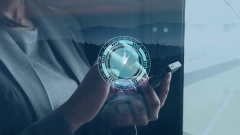 Businesswoman Interacting with Futuristic Time Interface