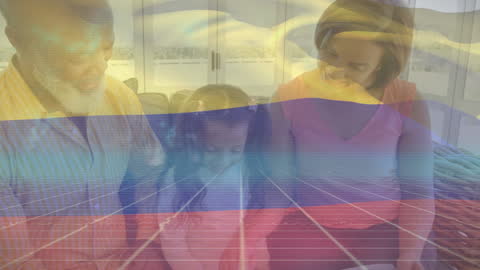 Diverse Family with Layered Flag and Floating Data Elements