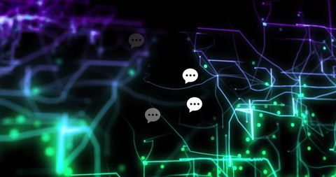 Futuristic chat bubbles in digital data network background
