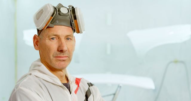 Portrait of Confident Middle-aged Car Painter in Protective Suit and Respirator - Download Free Stock Images Pikwizard.com