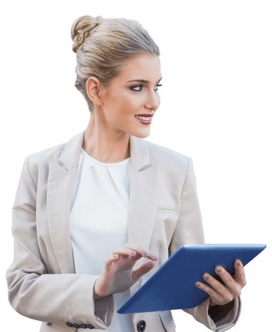 Transparent Background Businesswoman Using Tablet Smiling