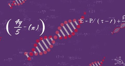 Abstract DNA Strands and Mathematical Formulas on Purple Background - Download Free Stock Images Pikwizard.com