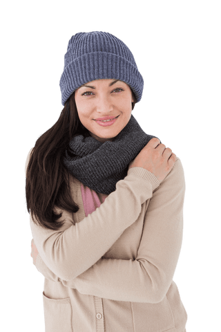 Smiling Woman in Transparent Background with Winter Clothing