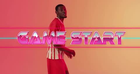 Athlete in Red and White Standing with Neon Game Start Graphic
