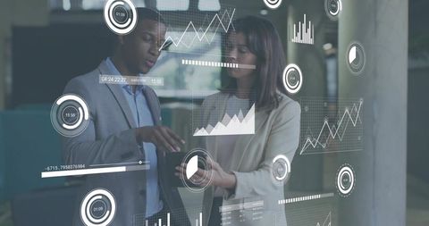 Reviewing interactive data dashboards on glass interface while collaborating with tablet