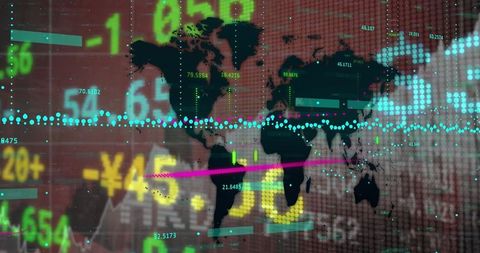 Global Financial Market Data Overlay with World Map