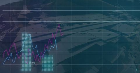 Financial chart overlay on modern workspace desk
