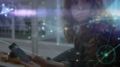 Businesswoman Using Smartphone with Network Connections Overlay