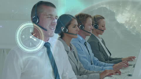 Global Business Team Utilizing Technology in Call Center