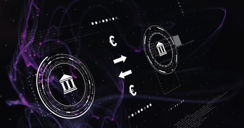 Digital currency transfer concept with euro and technology symbols