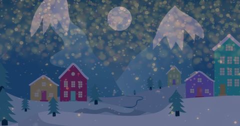 Charming Winter Wonderland with Snowy Village at Night