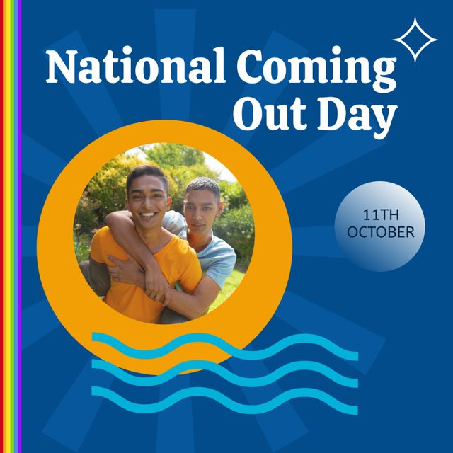 Perfect for social media posts, awareness campaigns, and promotional materials celebrating National Coming Out Day. Highlights the joy and support within LGBTQ relationships, emphasizing love and acceptance. Can be used in newsletters, blog posts, and community event promotions.